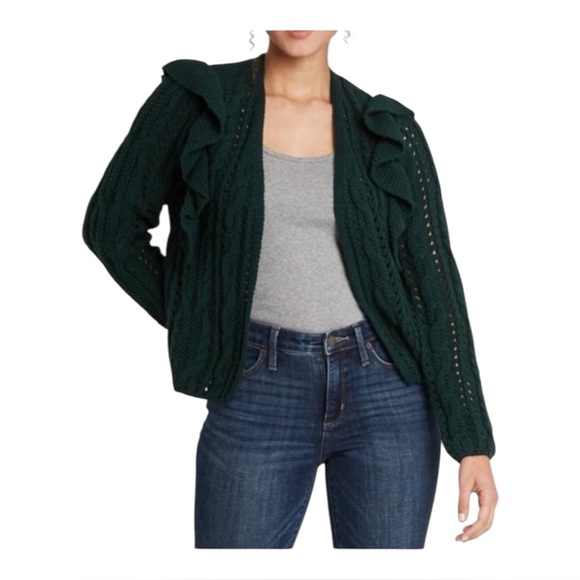 Universal Thread Sweaters - Universal Thread Women's Ruffle Cardigan Dark Green, Size L